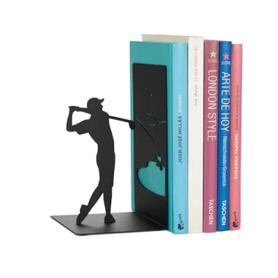 Image of Balvi Bookend Backswing Colour black Book support with golf player Metal