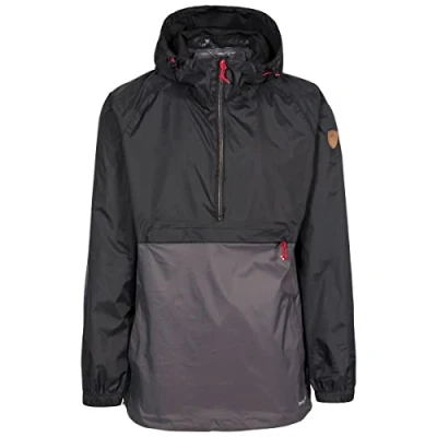 Image of Trespass Tredt Men Gusty Waterproof Jacket with Grown On Hood Adjusters Black, Small