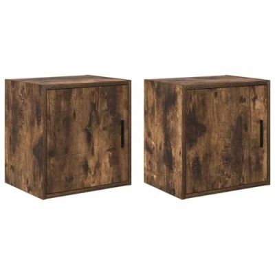 Image of vidaXL garage wall cabinets 2 pcs smoked oak engineered wood cupboards 40x30x41 cm workshop tool storage