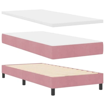 Image of vidaXL Box Spring Bed with Mattress Black 100x200 cm Velvet Pink