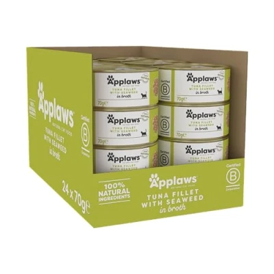 Image of Applaws 100% Natural Cat Food, Tuna Fillet and Seaweed, 70 g Tin (Pack of 24)