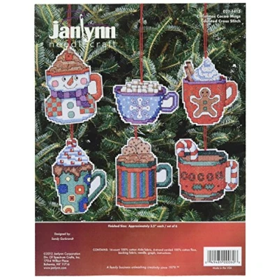 Image of Janlynn 1 Piece Christmas Cocoa Mug Ornaments Counted Cross Stitch Kit