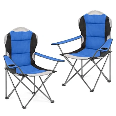 Image of Hyfive Folding Camping Chair Heavy Duty Luxury Padded High Back Fishing Blue 2 Chairs