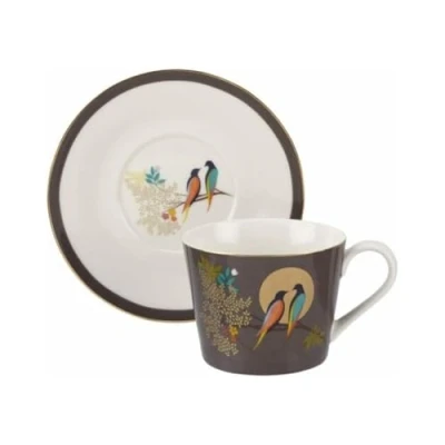 Image of Sara Miller Chelsea Collection Dark Grey Tea Cup &amp; Saucer