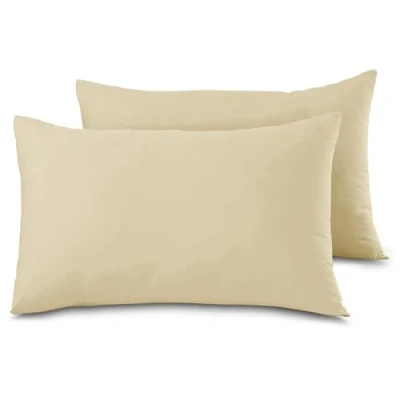 Image of Housewife Pillow Cases 2 Pack Bedroom Covers Polycotton Plain Dyed Bedding Pillowcases Pair With Envelope Closure 48X74Cm (Cream)