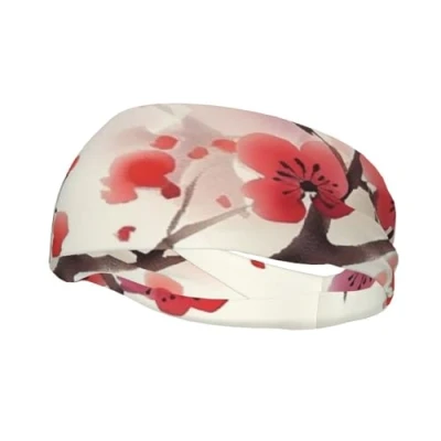 Image of Mens Sweat Bands Japanese Spring Plum Floral Sport Headbands for Men Workout Head Women Moisture Wicking Running Headband Elastic Tennis Athletic Sweatband Cycling