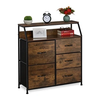 Image of Relaxdays Chest of Drawers, 6 H x W D: 92 84 32 cm, Wardrobe, Dresser, Brown/Black