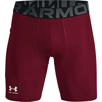 Image of Under Armour Men&#039;s HeatGear Compression Shorts, Cardinal (625)/White, XXL