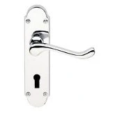 Image of Victorian Scroll Door Handles on Shaped Backplate Lever Lock Polished Chrome