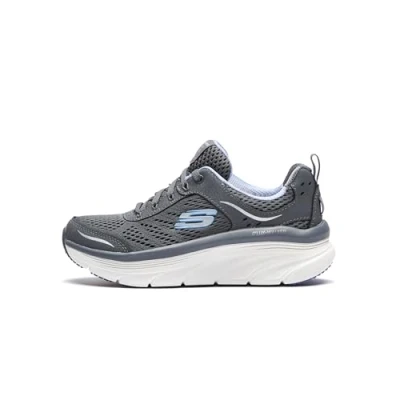 Image of Skechers Women&#039;s D&#039;lux Walker Infinite Motion Trainers,Charcoal Leather Mesh Lavender Trim,5 UK