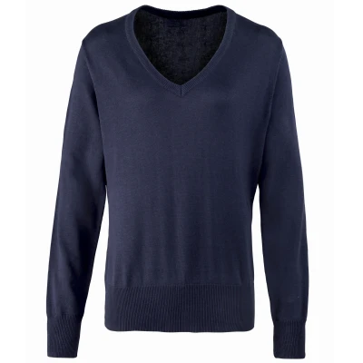 Image of Premier Womens/Ladies V Neck Knitted Sweater / Top (Navy) Size 14 UK