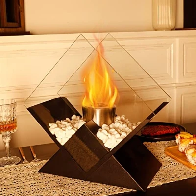 Image of JHY DESIGN Diamond Tabletop Fire Bowl Pot 37cm Tall Portable FireplaceClean Burning Bio Ethanol Ventless Fireplace for Indoor Outdoor Patio Parties Events