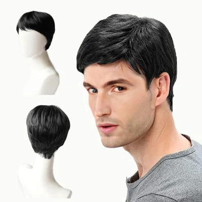 Image of EUPSIIU Short Black Mens Wig Costume Wigs for Men Synthetic Daily Use Straight Fancy Dress Cosplay Halloween Handsome Men&#039;s (Black)