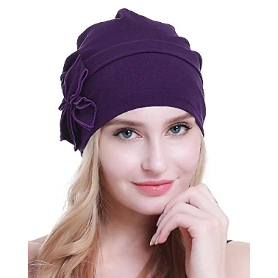 Image of osvyo Cotton Chemo Turbans Headwear Beanie Hat Cap for Women Cancer Patient Hairloss Warm Grey
