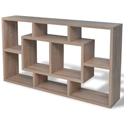Image of vidaXL Floating Wall Display Shelf Oak Color, Melamine faced Engineered Wooden, Scandinavian &amp; Modern Design, 8 Compartments, for Living Room/Bedroom/Office