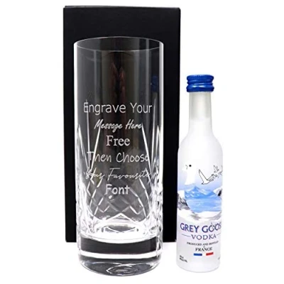 Image of Personalised Crystal Highball &amp; Miniature Vodka (Grey Goose Original Vodka, Cardboard Gift Box)