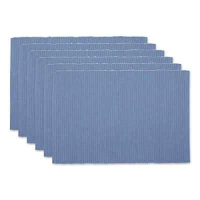 Image of DII 100% Cotton Basic Ribbed Placemat Set, Blue Jay, 13x19, 6 Piece