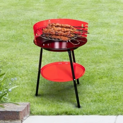 Image of Garden Mile 14&quot; Round BBQ Grill Steel Charcoal For Patio Beach And Picnic Lightweight Camping Barbecue Outdoor With 4 Level Adjustment Heavy Duty Freestanding Barbecues