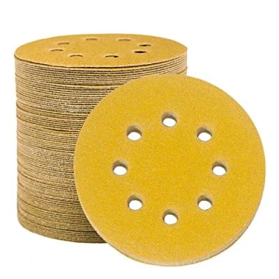 Image of STEBRUAM 100pcs 125mm sanding discs, discs pads for Random Orbital Sander and All Oscillating Tools, yellow Hook Loop 80 Grit 8 Hole 5 Inch Round