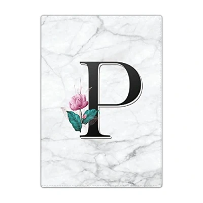 Image of Passport Holder Cover, PU Leather Travel Wallet Case Organiser for Passport, Business Cards, Credit Boarding Passes (Letter P on White Marble)