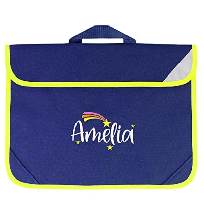 Image of Personalised Shooting Star Design School Book Bag with Fluorescent Trim (Navy)