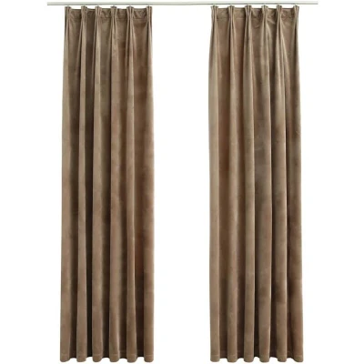 Image of vidaXL Blackout Curtains 2 pcs with Hooks Velvet Beige 140x245 cm
