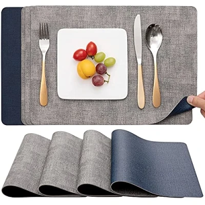 Image of Myir JUN Placemats, Table Mats Double Sided Place Non slip Thermal Stain resistant Easy to Clean mat for Decorations of Restaurants Kitchen and Outdoor (Gray/Yellow, Set 4)