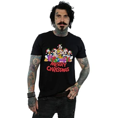 Image of Disney Men&#039;s Mickey Mouse and Friends Christmas T Shirt Black Large