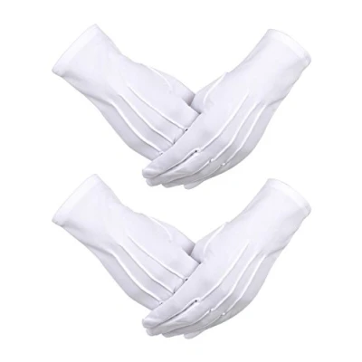 Image of 2 Pairs White Nylon Cotton Gloves with Snap Closure for Police Formal Tuxedo Honor Guard Costume Parade Gloves, 9.05 Inches