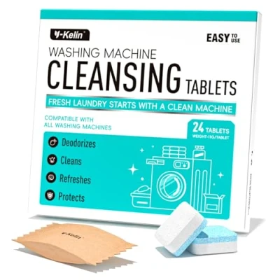 Image of Washing Machine Cleaner Descaler 24 Pack Deep Cleaning Tablets for HE Front Loader &amp; Top Load Washer, Septic Safe Eco Friendly Deodorizer, Clean Inside Drum and Laundry Tub Seal 12 Month Supply
