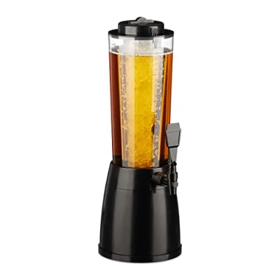 Image of Relaxdays Beer Tower with Tap, 2.5 litres, Drinks Dispenser Cooler, for Garden, Party Accessory, Transparent/Black