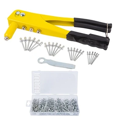 Image of Heavy Duty Hand Rivet Gun 4 Head Nozzle Riveter Plus 380 Assorted Pop Rivets