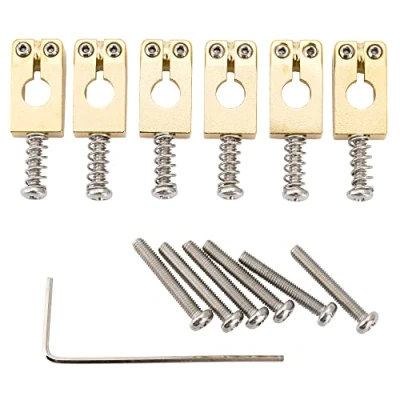 Image of Musiclily Ultra 10.5mm Full Solid Brass Tremolo Bridge Saddles for Strat Style Electric Guitar, Gold (Set of 6)
