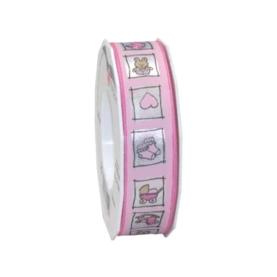 Image of C.E. Pattberg Präsent Natale Printed Satin Ribbon Pink 25 mm width, 20 m length