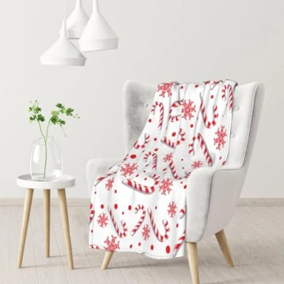 Image of Blanket,Warm Flannel Blanket Throw/Blanket Bed Throw for Sofa Office 102X 76 cm,Christmas Red Candy Cane