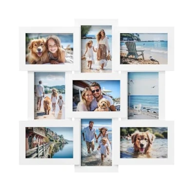 Image of SONGMICS Picture Frame Collage for 9 Photos in 4x6, Frames, Photo Set, Glass, Assembly Required, Wall Mounted, Family Photos, MDF, Cloud White RPF029W01