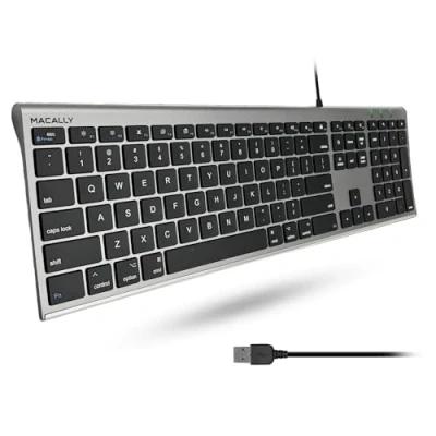 Image of Macally Ultra Slim USB Wired Computer Keyboard Works Great as Both a Windows or Mac Compatible Full Size Apple with Numeric Keypad for Mini, iMac, MacBook Space Gray