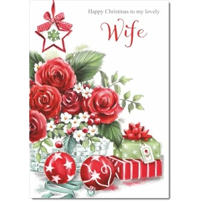 Image of doodlecards Wife Christmas Card Red Flowers Large A4 Size for with Plain Envelope