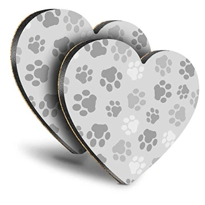 Image of Destination Vinyl ltd Great Coasters (Set of 2) Heart BW Cute Dog Paw Prints Animal Drink Glossy Coasters/Tabletop Protection for Any Table Type #35878