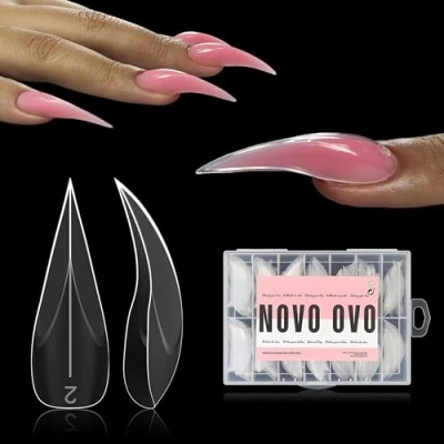 Image of NOVO OVO Curved Stiletto Nail Dual Forms for Poly Gel 3D Eagle Claw Extension, Hawk Curve Sculpture Acrylic Nails, Reusable Full Cover Molds French Tip Art Design 280 Pcs 14 sizes