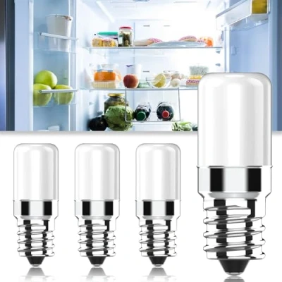 Image of Cxyemt E14 Small LED Light Bulb Fridge Lamp, 2W Equivalent to 20W Halogen, 6000K Cool White Mini Bulbs for Fridge, Range Hood and Night Light, Non dimmable, 4 Pack