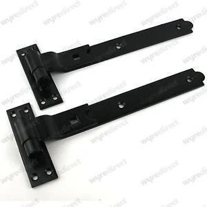 Image of Wyre Direct Gate Hinges Cranked Design, Heavy Duty for Wooden Gates Stable Door Hinges, Hook and Band Secure Fittings Black 300mm (12&quot;) 1Pair