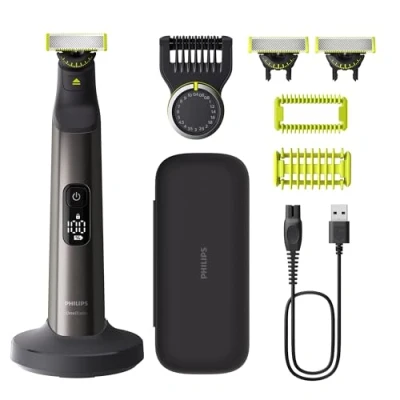 Image of Philips OneBlade Pro 360 Authentic Face &amp; Body Electric Beard Trimmer, Shaver and Bodygroomer, 3X Blade, 1x 20 Length Comb, Kit, Charging Stand, Travel case, QP6652/35