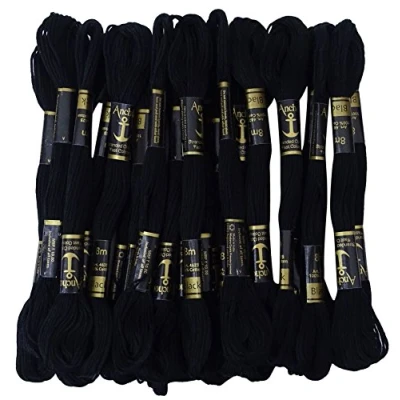 Image of Anchor Stranded Cotton Thread Floss Cross Stitch Hand Embroidery Pack of 25 Skeins Black