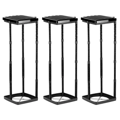 Image of Grizzly bin bag holder, 3x rubbish with black lid, height adjustable plug in system clamping ring, for different sized liners from 25 120 litres