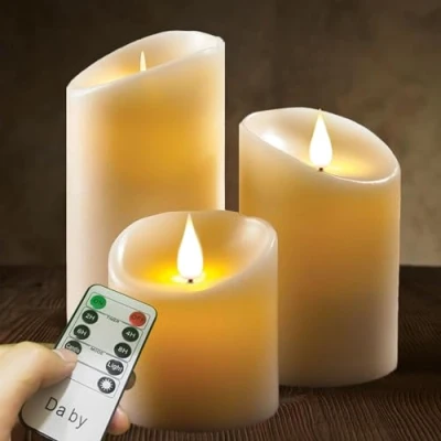 Image of Da by Flameless Candles 10cm,12.5cm,15cm Set of 3 Realistic Dancing LED Flickering Wick for Parties,Home,Public Elegant Events, Battery Powered, 10 Key Re