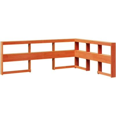 Image of vidaXL 160 cm Pine Wood L Shaped Bookcase Headboard/Wax Brown Storage Bed Headboard with Shelves for Bedroom Space Saving Design