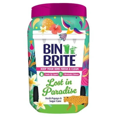 Image of Bin Brite Odour Neutraliser Keeps Your Bins Fresh &amp; Clean Soaks Up Liquid, Eliminates Odours (Lost in Paradise 500g)