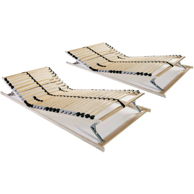 Image of vidaXL 2X Slatted Bed Bases with 28 Slats 7 Zones Adjustable Frame Wooden Platform 90x200cm
