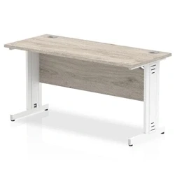 Image of Impulse 1400x600mm Straight Desk Grey Oak Top White Cable Managed Leg